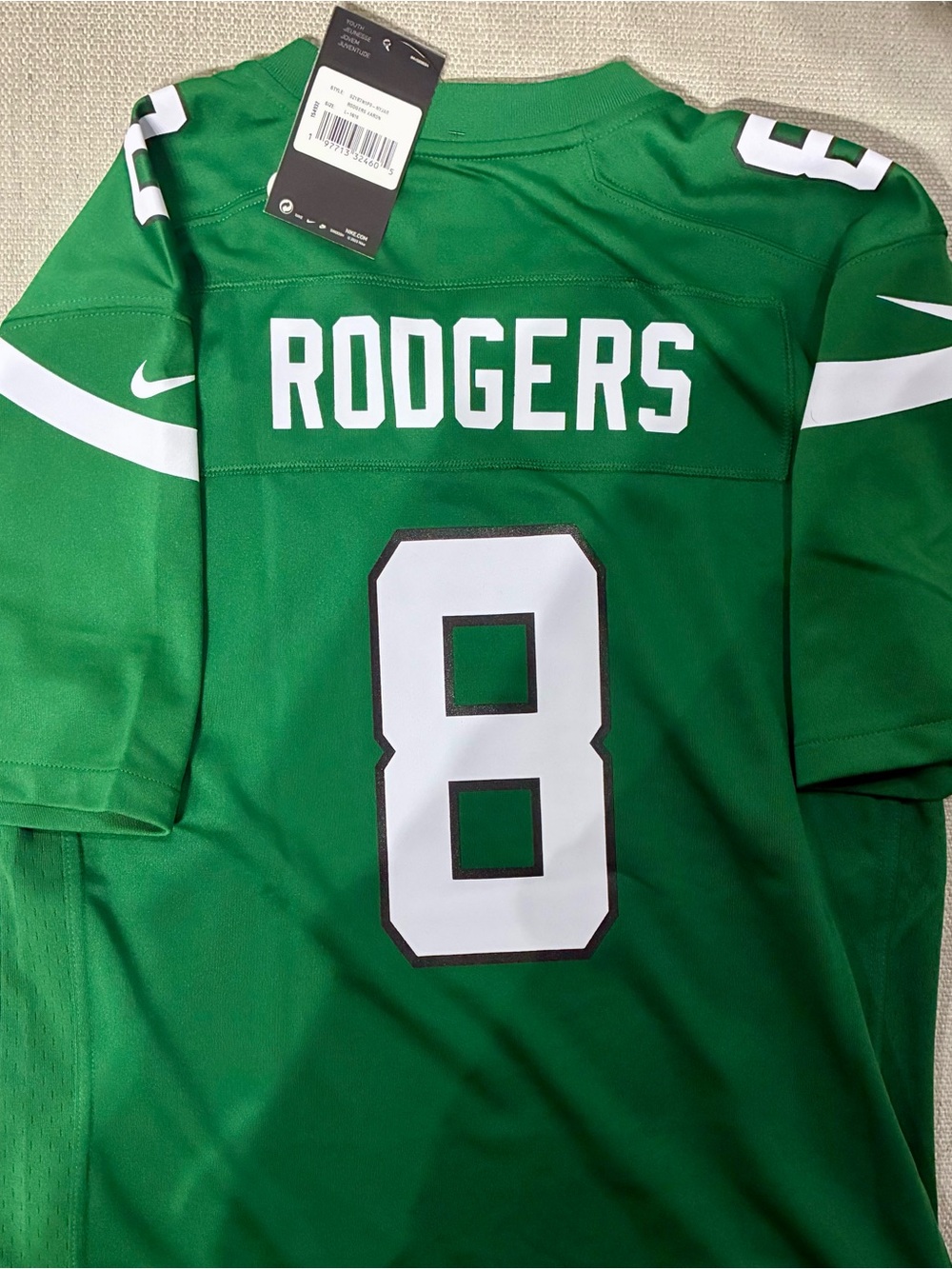 Nike Green Rodgers #8 Football Jersey with White Accents